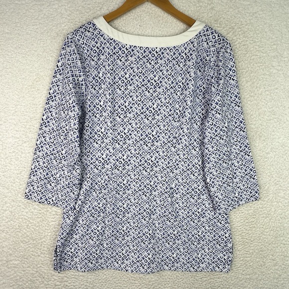 Tommy Bahama IslandZone Womens Tunic Top Blue White Geometric Split Neck M‎ - Picture 12 of 12